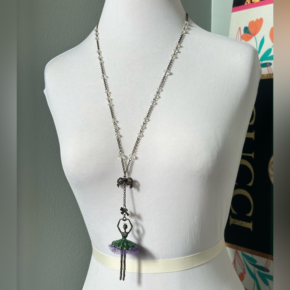 Green Glitter Ballerina Pendant Necklace Gothic Emo Scene Kid Cottagecore Lolita